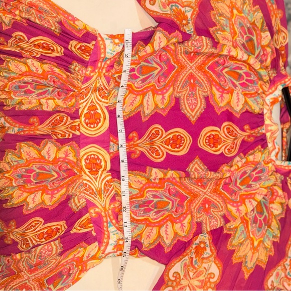 NWT High Neck Pink and Orange Paisley Pleated Open Back Maxi Dress Size XL - Picture 8 of 14